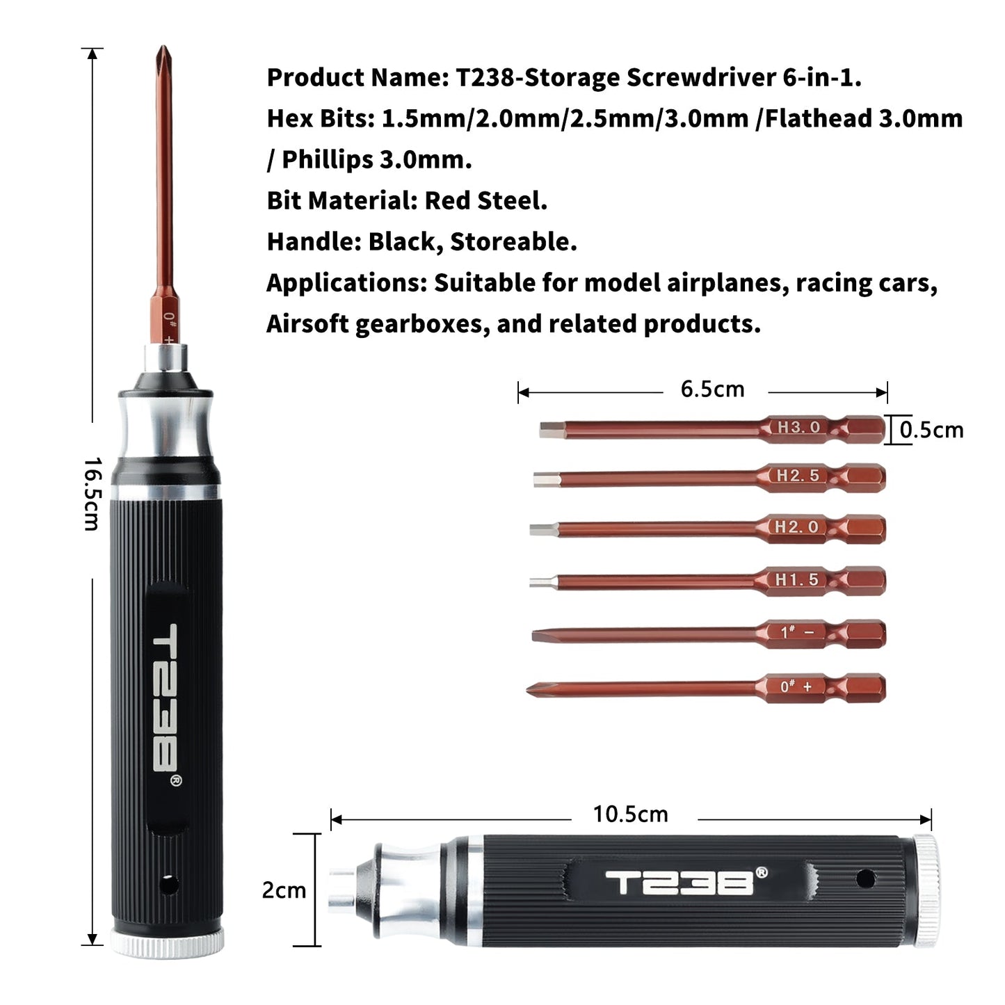 T238 6 - in - 1 Portable Screwdriver, Red SteelT238