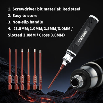 T238 6 - in - 1 Portable Screwdriver, Red SteelT238