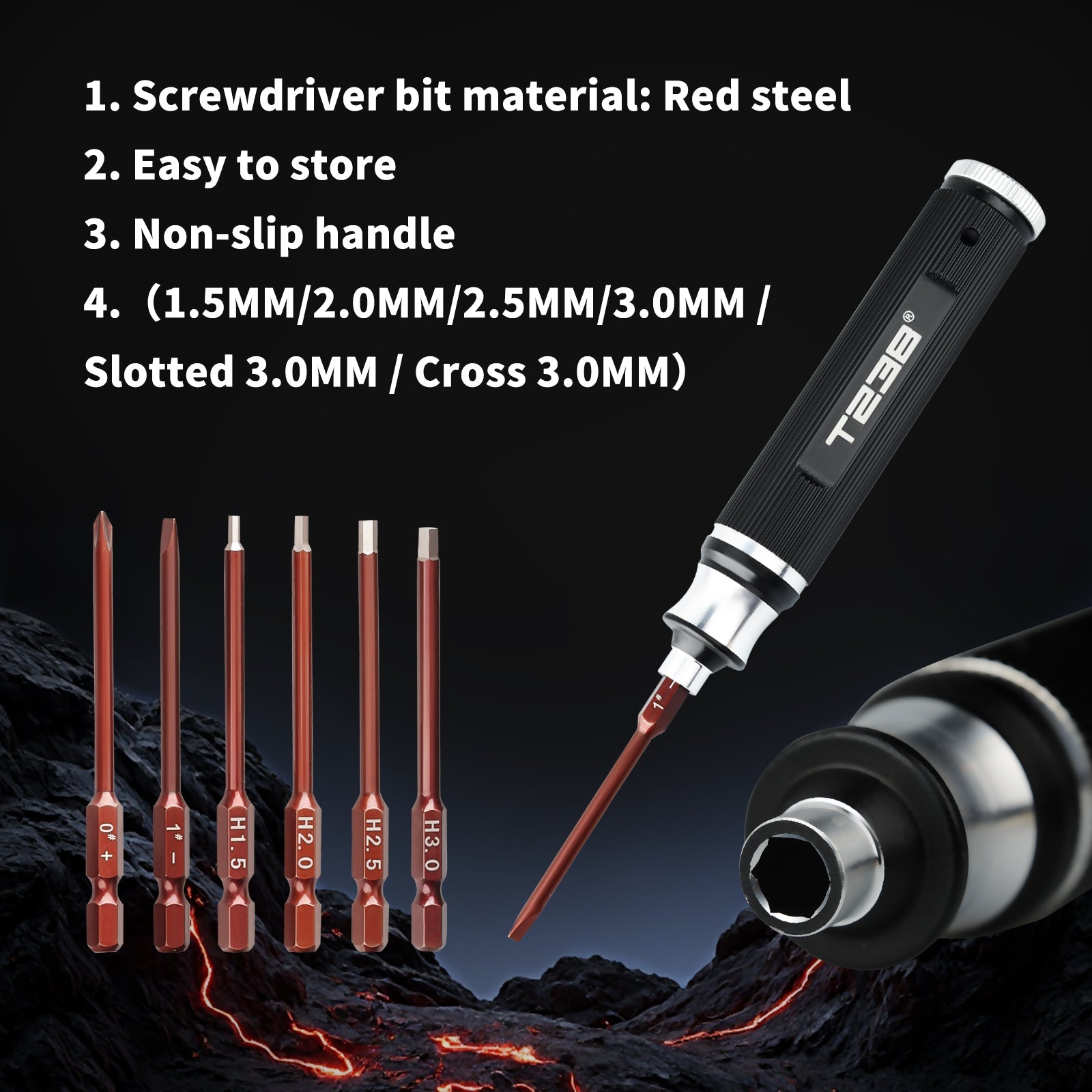 T238 6 - in - 1 Portable Screwdriver, Red SteelT238