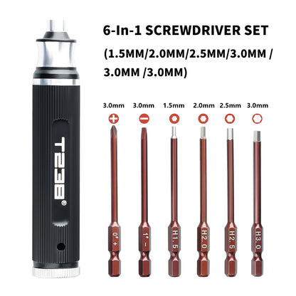 T238 6 - in - 1 Portable Screwdriver, Red SteelT238
