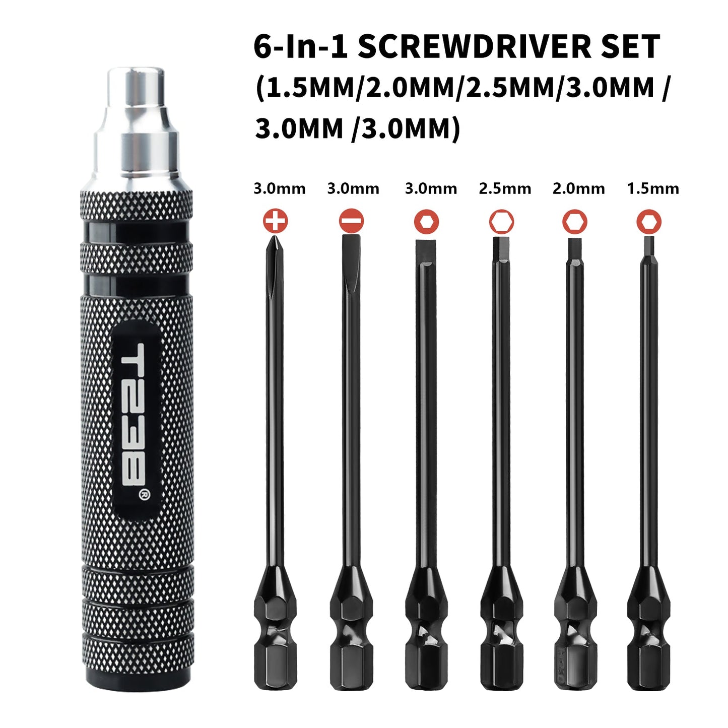 T238 Professional Black Titanium Screwdriver Set - 6 - Piece - Professional GradeT238