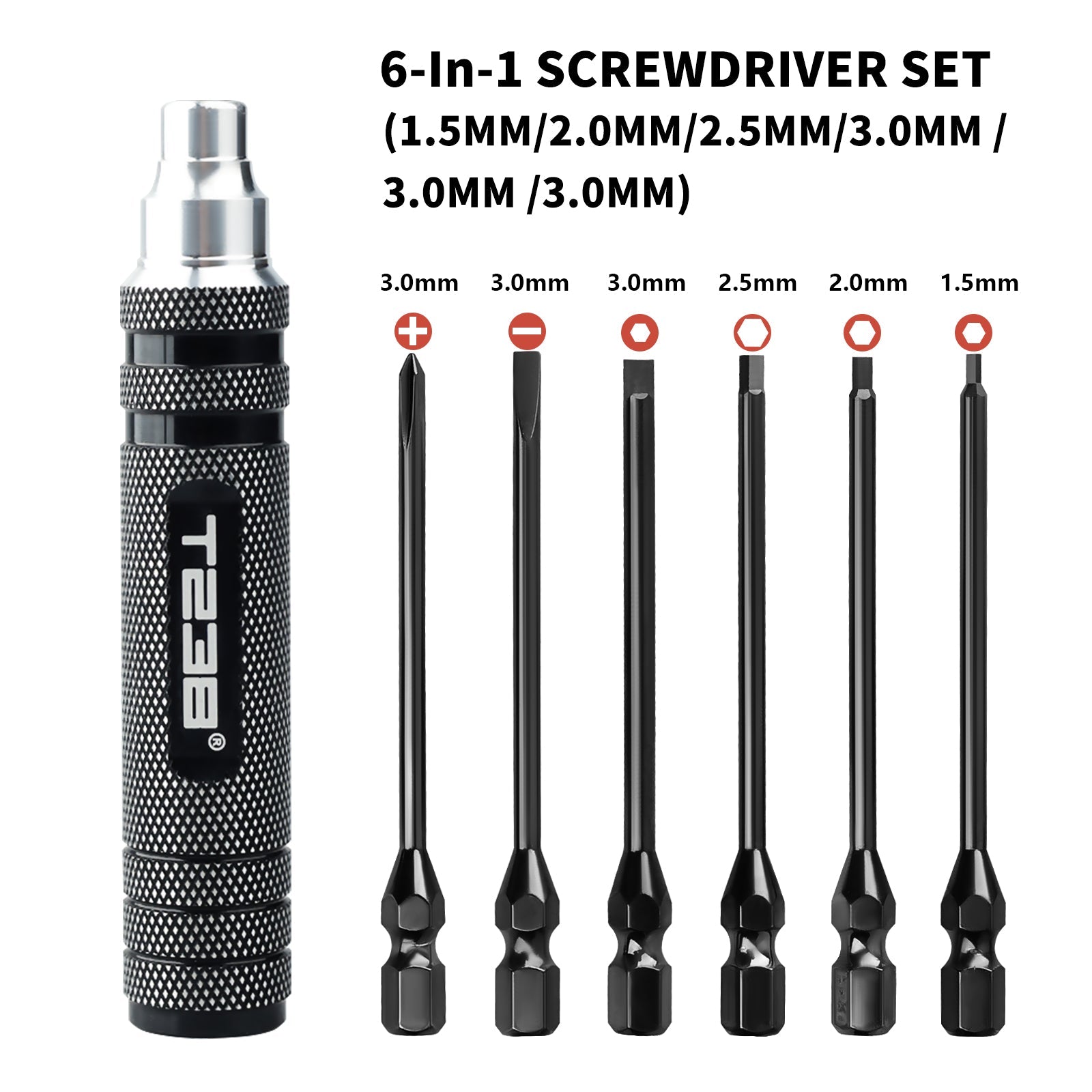 T238 Professional Black Titanium Screwdriver Set - 6 - Piece - Professional GradeT238