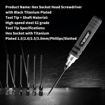 T238 Professional Black Titanium Screwdriver Set - 6 - Piece - Professional GradeT238