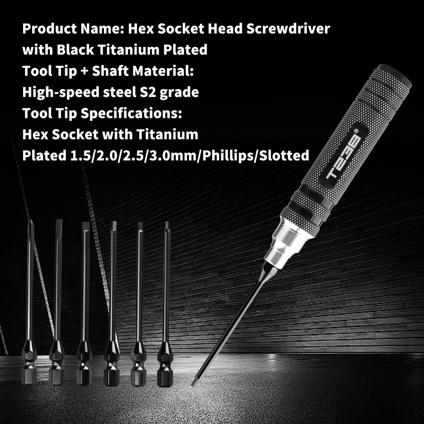 T238 Professional Black Titanium Screwdriver Set - 6 - Piece - Professional GradeT238