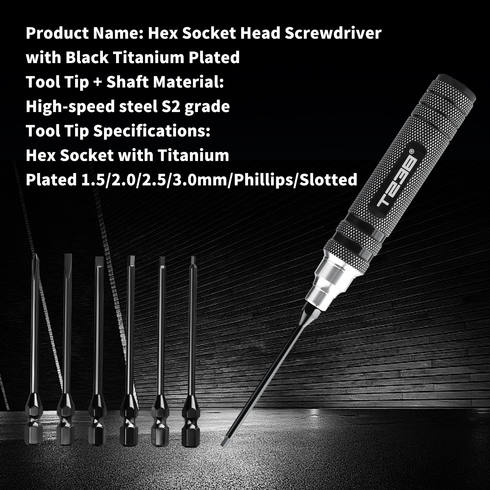 T238 Professional Black Titanium Screwdriver Set - 6 - Piece - Professional GradeT238
