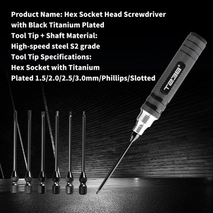 T238 Professional Black Titanium Screwdriver Set - 6 - Piece - Professional GradeT238