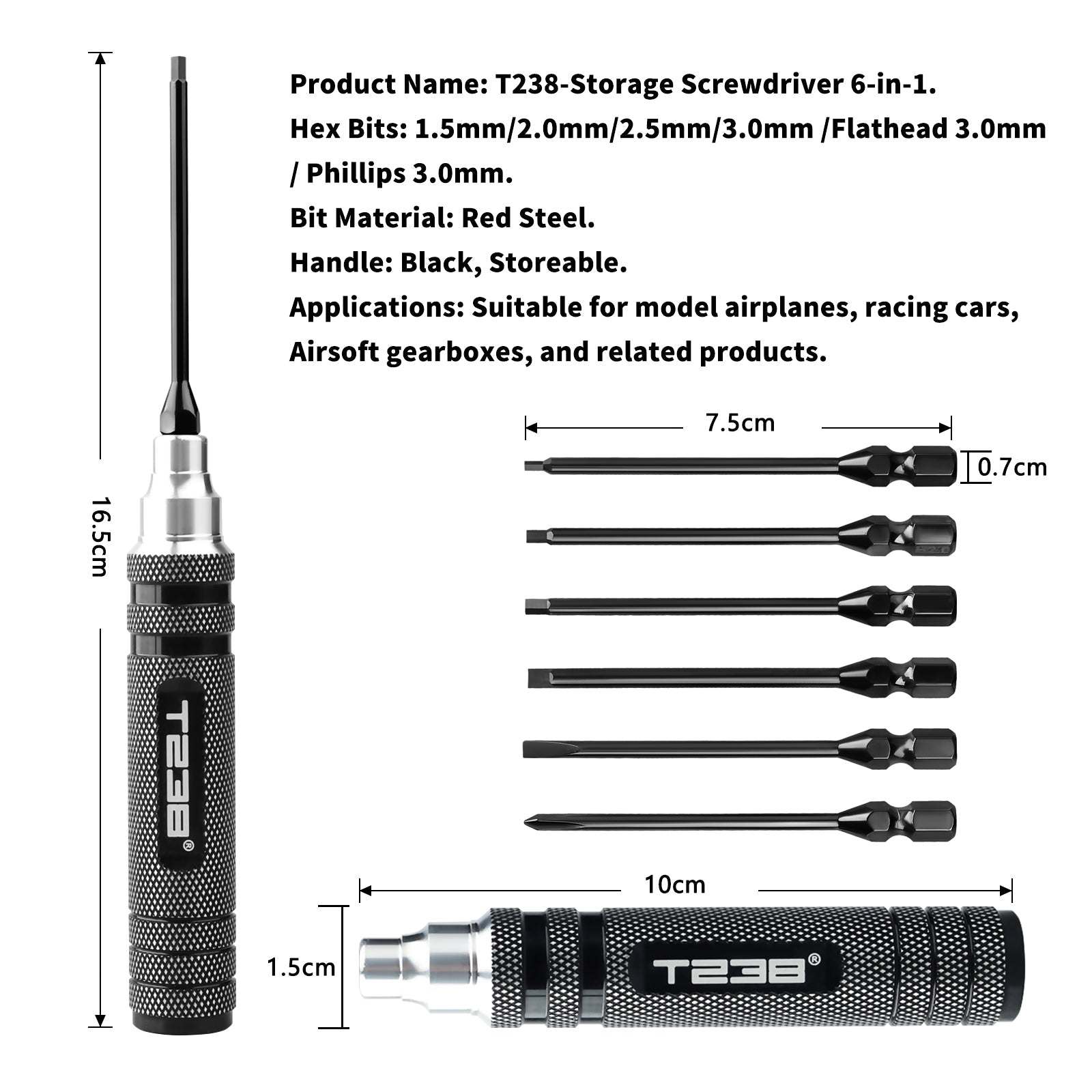 T238 Professional Black Titanium Screwdriver Set - 6 - Piece - Professional GradeT238