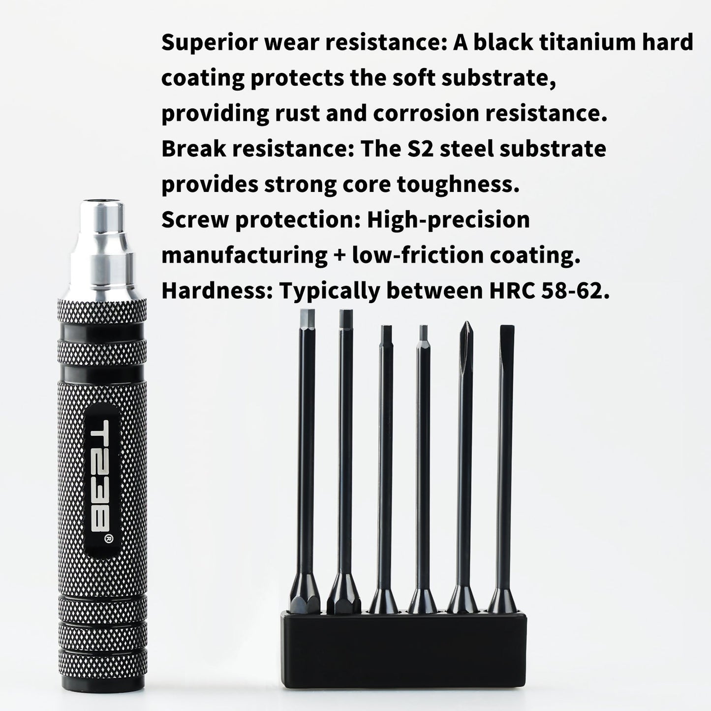 T238 Professional Black Titanium Screwdriver Set - 6 - Piece - Professional GradeT238