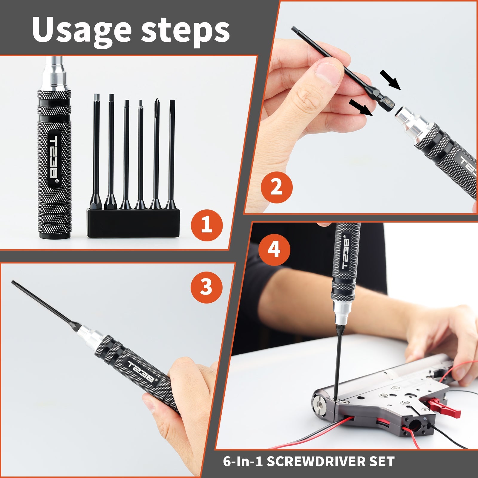 T238 Professional Black Titanium Screwdriver Set - 6 - Piece - Professional GradeT238